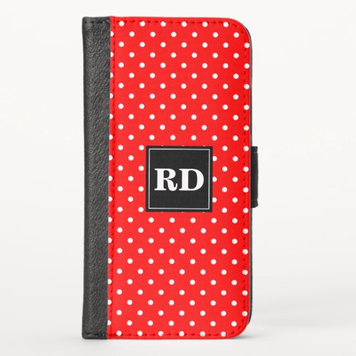 Red and white polkadot pattern custom monogram iPhone x wallet case