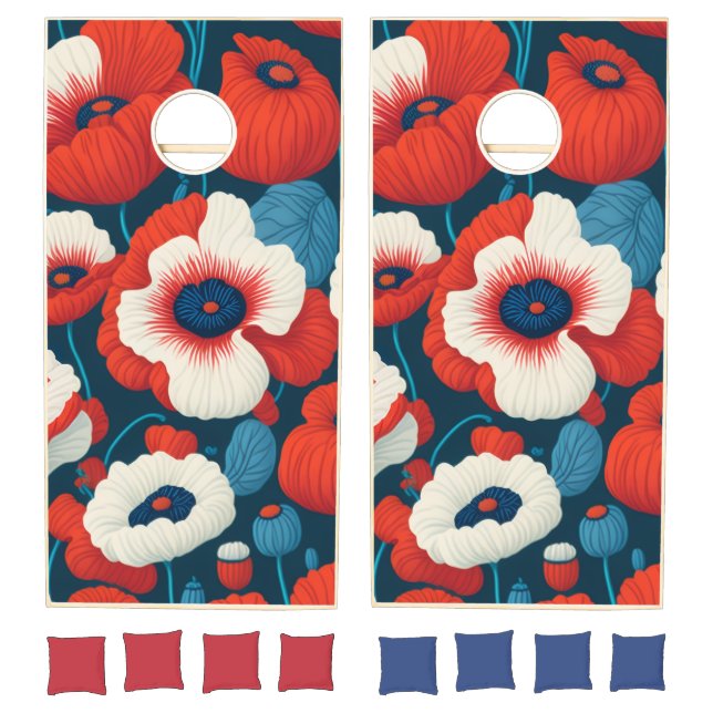 Red and white poppies cornhole set (Set)