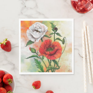 Red and White Poppies Napkins