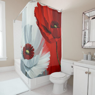 Red and White Poppies Shower Curtain