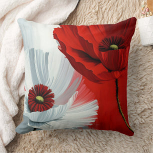 Red and White Poppies Throw Pillow