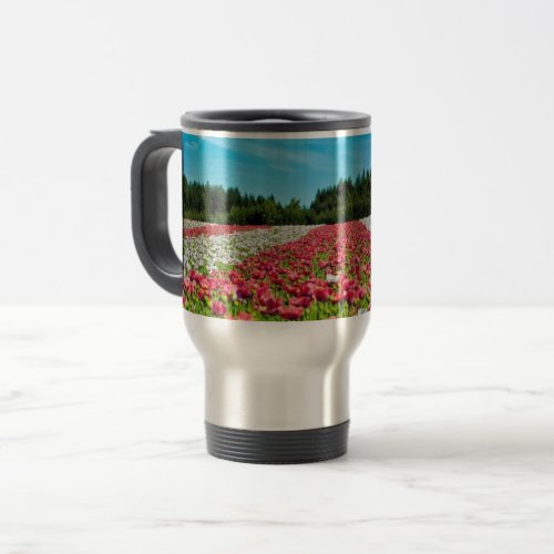 Red and White Poppy Field Travel Mug