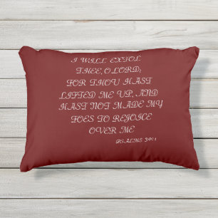 RED AND WHITE PRAYER OF THANKFULNESS PSALMS 30:1 OUTDOOR PILLOW