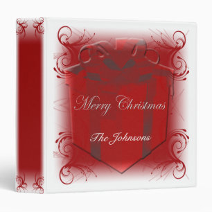 Red and White Present Swirl Christmas Album 3 Ring Binder