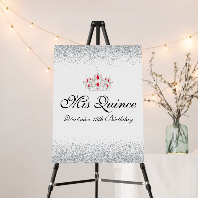 Red and White Quinceanera Welcome Sign (In Situ (Stand))