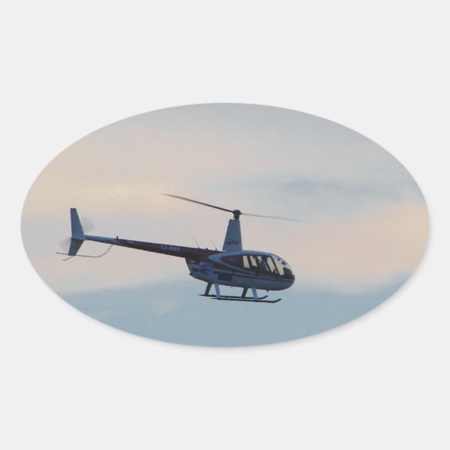 Red and White R44 Helicopter Oval Sticker (Front)