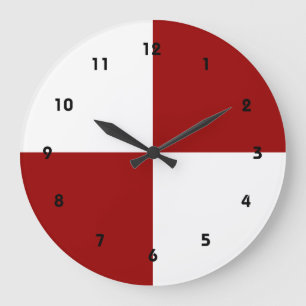 Red and White Rectangles Large Clock