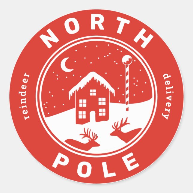 Red and white reindeer delivery gift sticker (Front)