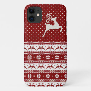 Red And White Reindeer Snowflakes And Polka Dots iPhone 11 Case