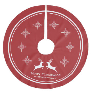 Red And White Reindeers With Snowflakes Christmas Brushed Polyester Tree Skirt