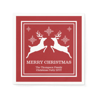 Red And White Reindeers With Snowflakes Christmas Napkins