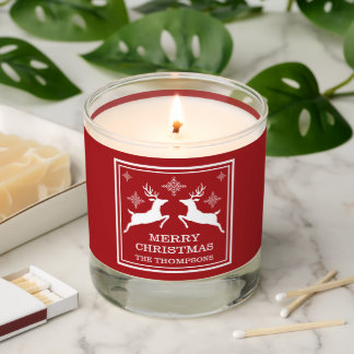 Red And White Reindeers With Snowflakes Christmas Scented Candle