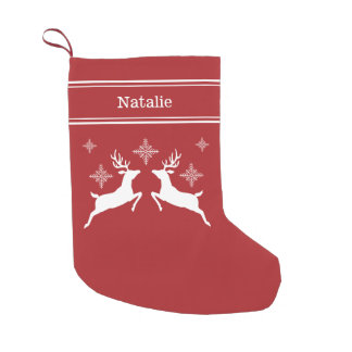 Red And White Reindeers With Snowflakes Christmas Small Christmas Stocking