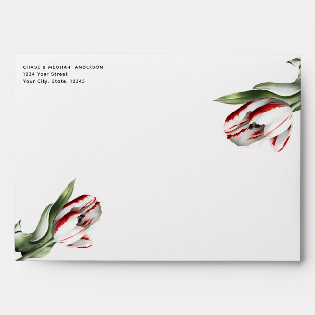 Red and White Rembrandt Tulips Envelope (Front)