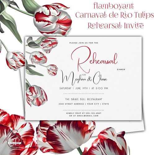 Red and White Rembrandt Tulips Invitation