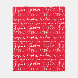 Red and White Repeating Personalized Name Fleece Blanket