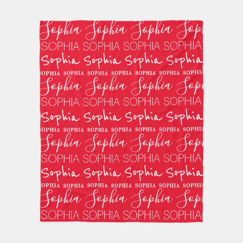 Red and White Repeating Personalized Name  Fleece Blanket