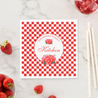 Red and White Retro Checkered   Napkins