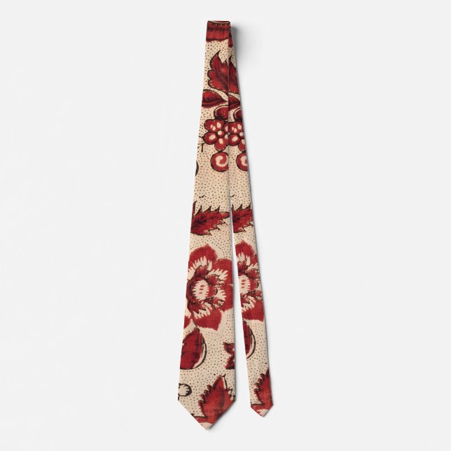 Red and White Retro Floral Design Neck Tie (Front)