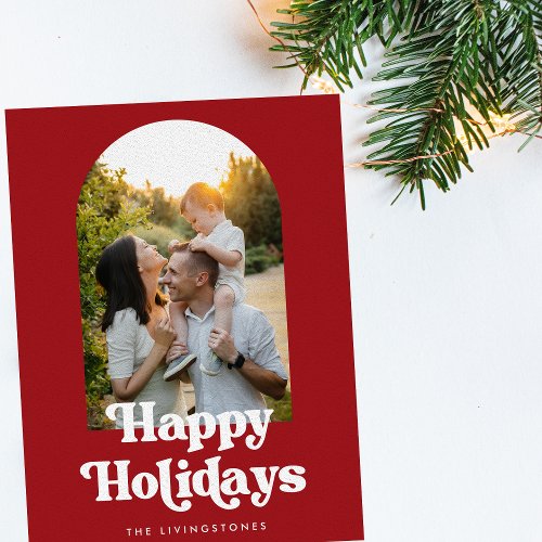 Red and White Retro Type Arch Photo Holiday Card