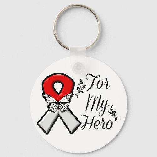 Red and White Ribbon For My Hero Keychain