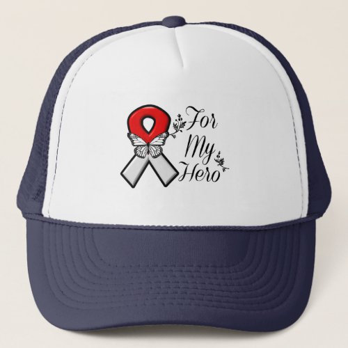 Red and White Ribbon For My Hero Trucker Hat