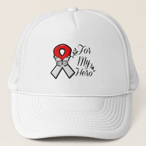 Red and White Ribbon For My Hero Trucker Hat