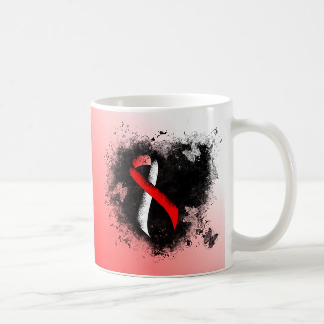 Red and White Ribbon Grunge Heart Coffee Mug (Right)