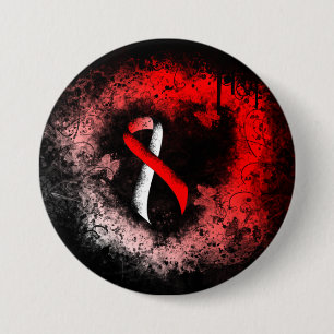 Red and White Ribbon Grunge Heart Pinback Button
