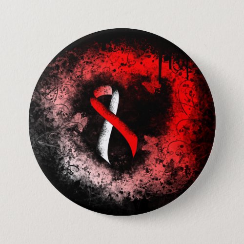 Red and White Ribbon Grunge Heart Pinback Button