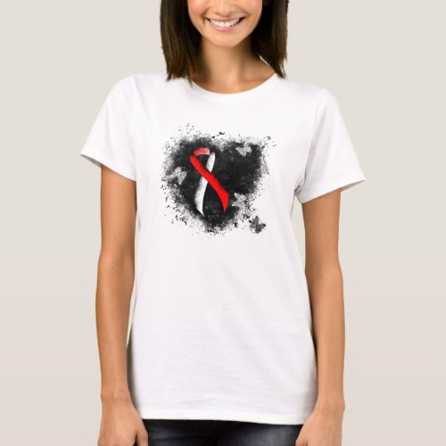 Red and White Ribbon Grunge Heart T_Shirt