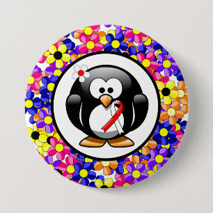 Red and White Ribbon Penguin Pinback Button