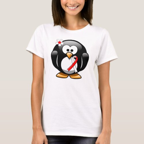 Red and White Ribbon Penguin T_Shirt
