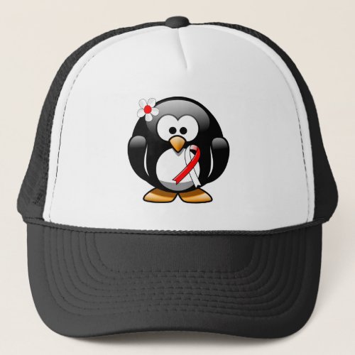 Red and White Ribbon Penguin Trucker Hat