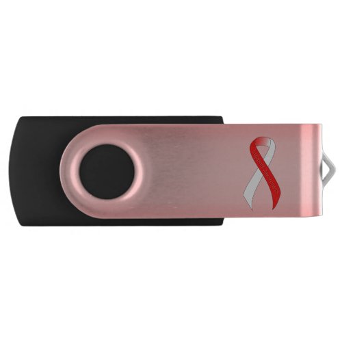 Red and White Ribbon Support Awareness USB Flash Drive