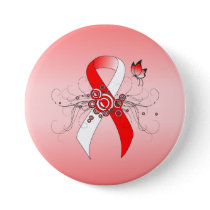 Red and White Ribbon with Butterfly Pinback Button