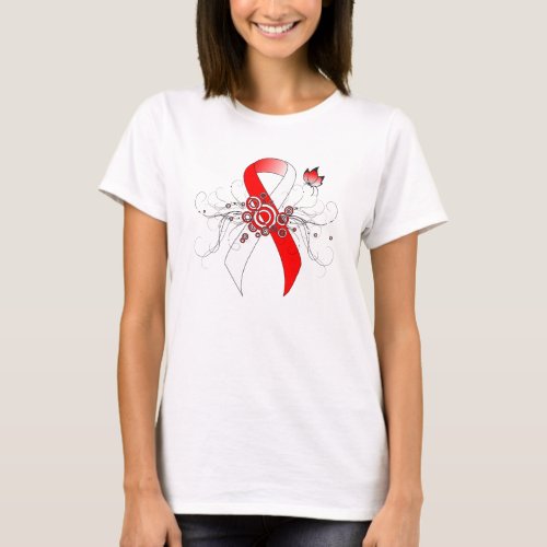 Red and White Ribbon with Butterfly T_Shirt