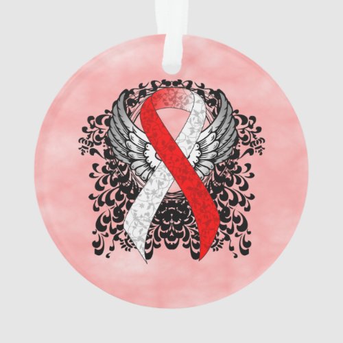 Red and White Ribbon with Wings Ornament