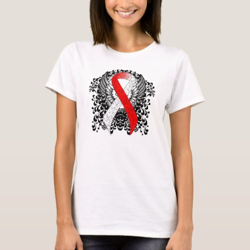 Red and White Ribbon with Wings T_Shirt