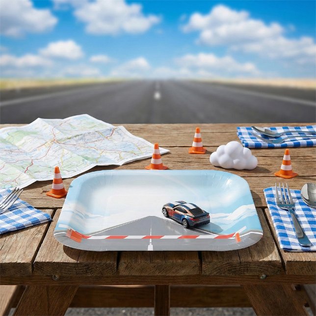 Red and White Road Barrier Blocked Access  Paper Plates (Creator Uploaded)