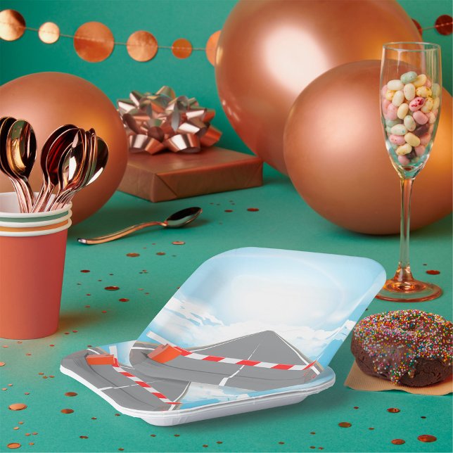 Red and White Road Barrier Blocked Access  Paper Plates (Creator Uploaded)