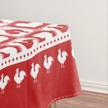 Red And White Rooster And Hearts Checkered Tablecloth by AntiqueImages at Zazzle