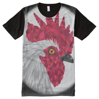 Red and White Rooster in a Circle All-Over-Print Shirt