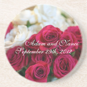 Red and white rose drink coaster
