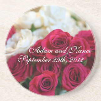 Red and white rose drink coaster