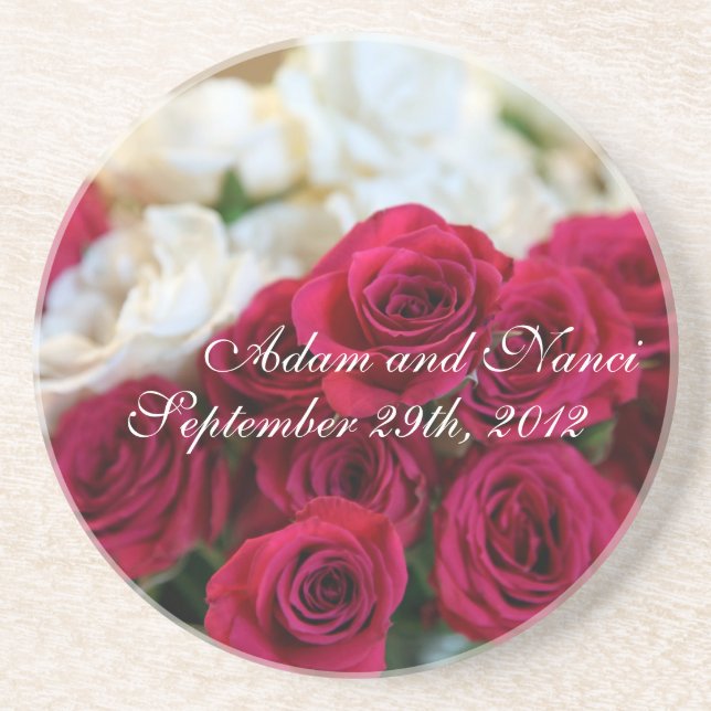 Red and white rose drink coaster (Front)
