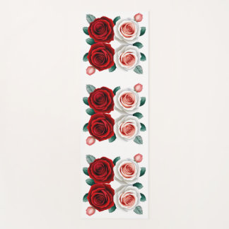 Red and White Rose Flower Yoga Mat