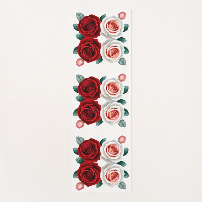 Red and White Rose Flower Yoga Mat (Front)