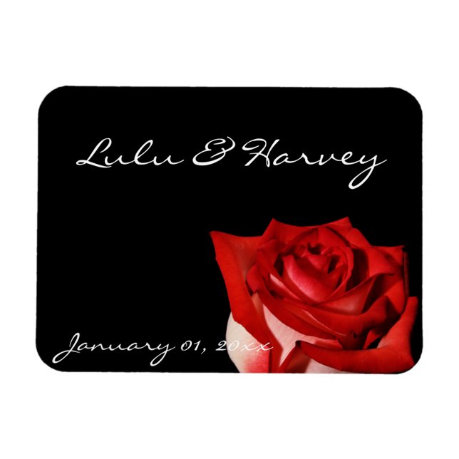 Red and White Rose Personal Wedding Magnet (Horizontal)