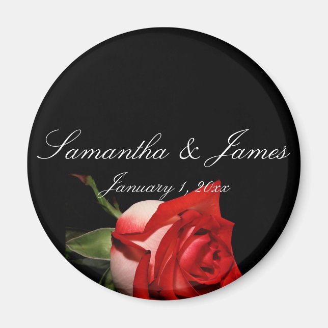 Red and White Rose Personal Wedding Magnet (Front)